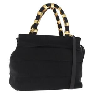 Salvatore Ferragamo Vala Hand Bag Canvas 2way Black Auth 160689